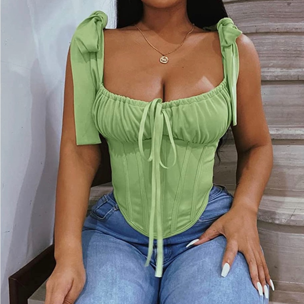 Light Green Corset Top with Tie Shoulders